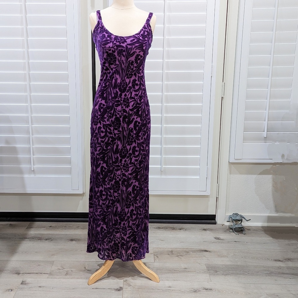 * SOLD * Vintage LINDA HARRIS Purple Dress Silk Velvet Lined Mermaid style - S/M
